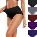 Molasus Women's Cotton Underwear High Waisted Full Coverage Ladies Panties (Large, Multicolor-5pack-a1)