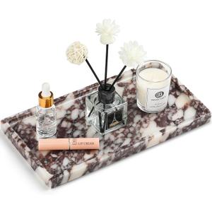 Natural Marble Vanity Tray - Moujings Genuine Marble Perfume Tray for Bathroom Decor, Stone Bathroom Vanity Organizer Tray for Kitchen Counter, Candles, Jewelry, Coffee, Makeup, Key (10.6" x 5.5" x 0.8", Rectangle Purple)