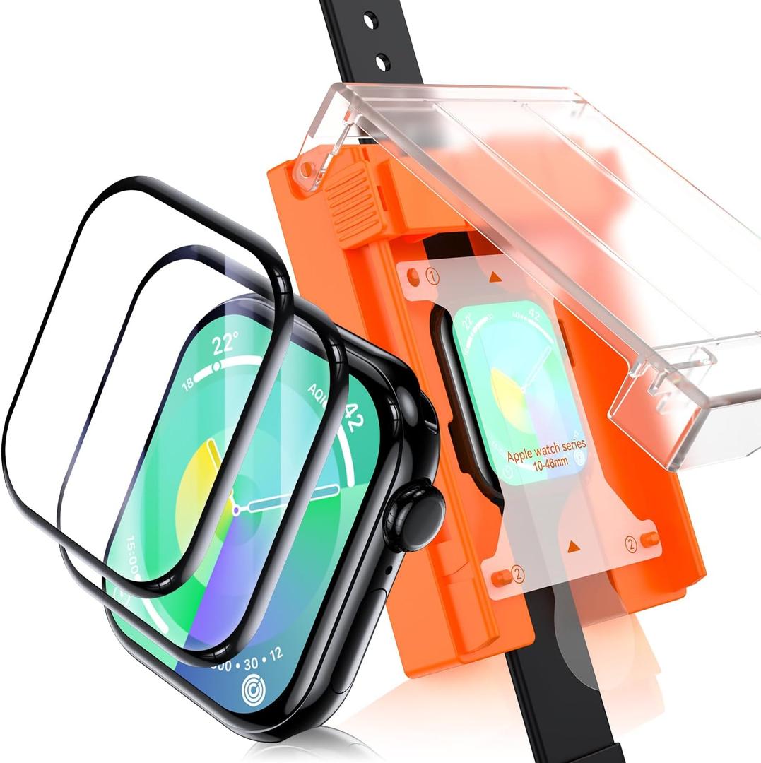 Uyiton 2 Pack for Apple Watch Series 10/11 Screen Protector 46mm, [3RD Gen Installation Kit] HD Clear Anti Scratch Full-Coverage High-Touch Protective Cover Soft Film for iWatch 46 mm