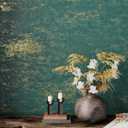 VEELIKE Distressed Teal Gold Metallic Wallpaper Peel and Stick Plaster Concrete Wallpaper for Bedroom Accent Wall 15.7''x118'' Self Adhesive Removable Teal Metallic Contact Paper for Walls Cabinets