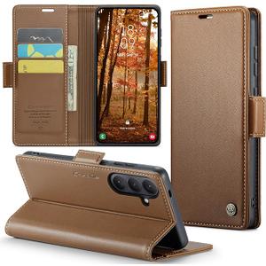 for Samsung Galaxy S26 Wallet Case with Card Holder, [2 in 1] PU Leather Flip Folio Case, RFID Blocking Credit Slots Kickstand Shockproof Phone Cover for Women Men, Brown