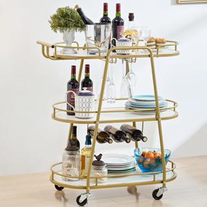 J-yaamiZz White 3 Tiers Bar Cart, Home Bar Serving Cart on Lockable Wheels, Rolling Alcohol Cart with Guardrail Wine Rack, Modern Wine Cart for Home Kitchen Dining, Living Room, Medium