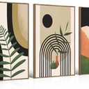 Large Canvas Wall Art Set of 3 Framed Boho Wall Art Mid Century Modern Wall Prints Black Beige Moon Plant Desert Nature Illustrations Artwork, Minimalist Boho Wall Decor for Living Room 16x24in