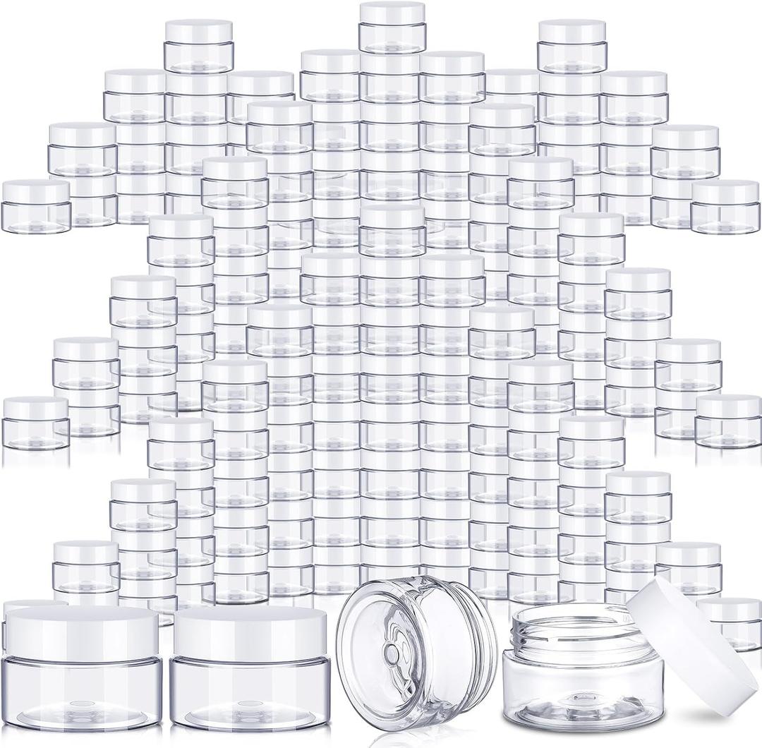 SATINIOR 100 Pcs Plastic Jars with Lids Small Containers Lids Wide Mouth Small Plastic Containers for Lotion Cream Rhinestones Body Butters Travel Storage (2oz, White)