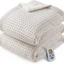 CAROMIO Heated Blanket Full Size, Waffle Weave Electric Blanket Throw with LCD Controller, Fast Heating, 10 Heat Levels & 1-12H Time Settings, ETL Certified, Machine Washable, Beige, 72" x 84"