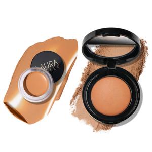 LAURA GELLER NEW YORK Cancel & Perfect Duo - Cancel-n-Conceal Color Corrector + Baked Blurring + Setting Powder, Tan/Deep