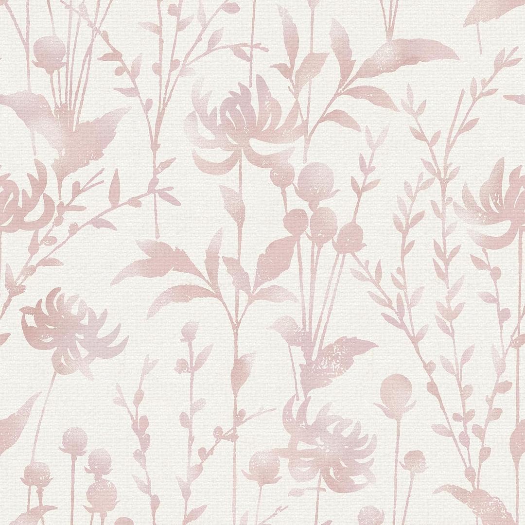 HeloHo Peel and Stick Wallpaper Pink Floral Leaf Wall Paper Self Adhesive Removable Waterproof Contact Paper 16.1" X 118" for Living Room Bedroom Decor (16.1" x 118", Pink)
