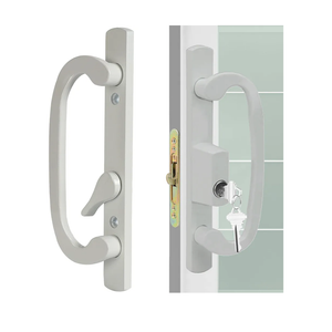 ACEPLANET Offset Position Keyed Sliding Patio Door Handleset with Mortise Lock, 45° Keyway, 3-15/16" H.C., Fits 1-3/8" to 2" Thick Doors, Non-Handed, White Diecast