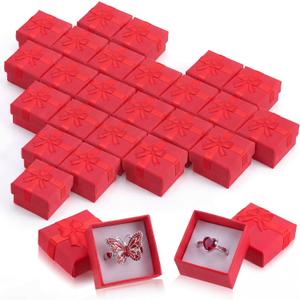 Bucherry 72 Pcs Ring Boxes Bulk Cardboard Jewelry Gift Box with Ribbon Bow Small Gift Wrapping Case for Wedding Earring Necklace Display(Red)