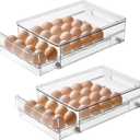 vacane 24 Capacity Egg Holder for Refrigerator Organizer Bins, Clear Egg Storage Container for Fridge Egg Drawer Egg Tray with Non-Slip Pads, Bpa Free Egg Organizer-2 Pack