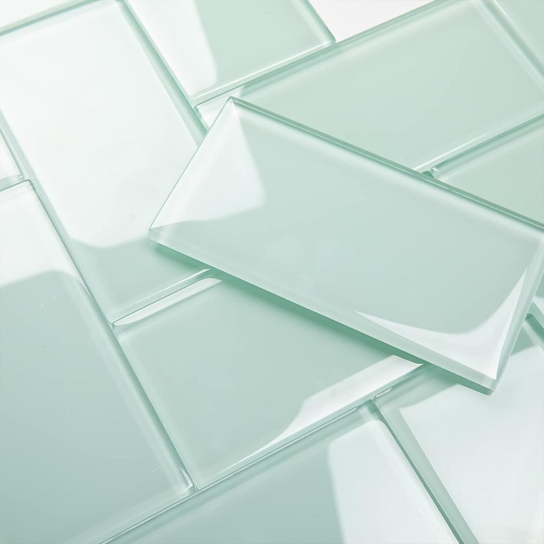 Lovdeco Light Green Glass Subway Tile, Glass for Bathroom Kitchen Shower Backsplash Wall, 3 x 6 Inches, 4 Sq.Ft.