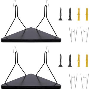 Fabric Wall Cubicle Corner Shelf with Hooks 11.8 Inch Wooden Triangular Cubicle Corner Shelf for Office Fabric Walls Display Storage Hanging Organizer for Work Decor Small Planter(Black2 PCS)