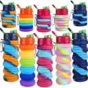 JOUTYFOR 5 Pack Collapsible Water Bottles 17 oz Silicone Portable Lightweight Foldable Water Bottle with Carabiner Leakproof Reusable for Travel Camping Hiking Cycling Sport Outdoor(Rainbow)