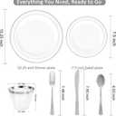 WELLIFE 350-Piece Silver Plastic Dinnerware Set - Disposable 10.25" Dinner Plates, 7.5" Dessert Plates, 9oz Silver Rim Cups & Cutlery for Weddings - 50 Guest Service - Elegant Disposable Silverware