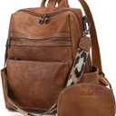 Leather Backpack Purse for Women Designer Ladies Shoulder Bag Fashion Faux Work Travel Handbags (Kcus22001-2 Two-toned Brown)