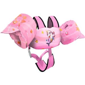 Chriffer Kids Swim Vest Life Jacket for 30-55 Pounds Boys and Girls, Toddler Floaties with Shoulder Harness Arm Wings for 2,3,4,5,6,7 Years Old Baby (Pink)