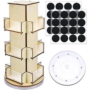 Kathfly Rotating Display Stand 3 Tier Wood Greeting Card Display Stand Wooden Racks Sticker for Shows Multi Pocket Tabletop Countertop Retail Holder for Book, 17'', Natural