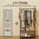 Solid Wood Clothing Rack Freestanding with Wheels, 3-in-1 Coat Rack with 2 Shelves & Hooks Load 500 Lbs, Heavy Duty Garment Rack for Hanging Clothes & Organizer for Entryway Bedroom Living Room 31.5"W