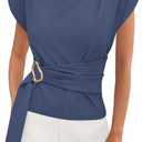 PRETTYGARDEN Women Blouses Spring Dressy Cap Sleeve Mock Neck Work Shirts Buckle Tunic Summer Business Casual Tops 2026 (Blue, L)
