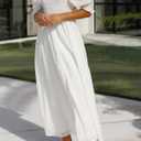 Zebaexf Women Summer Half Sleeve Backless Long White Dresses A Line Flowy Ruffled Vintage Elegant Maternity Dress (White)