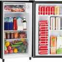 Sweetcrispy 3.2 Cu.Ft Mini Fridge with Freezer Small Refrigerator Single Door Adjustable Thermostat Energy-efficient Low Noise, Compact Fridge for Bedroom, Office, Dorm (Silver Door)