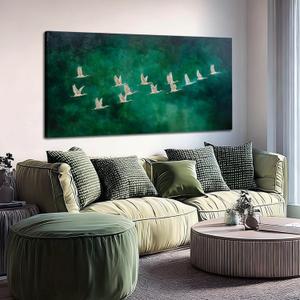 NBAODAN Green Pictures Wall Decor White Bird Animal Wall Art Landscape Canvas Art Vintage Home Decor Artwork for Dining Room Bedroom 24"x 48"