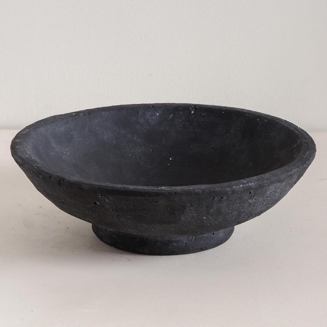 Ceramic Large Decorative Bowl, 11.4 Rustic Decorative Bowls Key Bowl for Entryway Table Decor, Organic Modern Home Decor Bowl for Dining Table Centerpiece, Living Room, Bedroom (Black)
