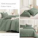 QSH 3PCs Stonewashed Cotton Quilt King (110"x98"),Olive Green Ruffle Quilt King Size Bedding Set,Ultra Lightweight Soft Crinkled Bedspread Coverlet King Shabby Farmhouse Chic Bedding for All Seasons