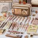 Large Pencil Pouch Big Pencil Case Big Capacity Aesthetic Pen Cosmetic Bag Pen Stationery Organizer Simple, College Office Home Travel Storage Bag (Beige)