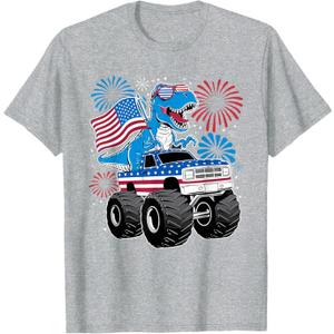 Dinosaur 4th Of July T Rex Dinosaur Monster Truck Dino T-Shirt, Medium