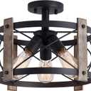 Bargeni Flush Mount Light Fixture,13-inch Rustic Ceiling Light Fixture,Matte Black Finish,3-Light Farmhouse Light Fixtures for Living Room,Kitchen,Bedroom,Dining Room,Foyer,Hallway