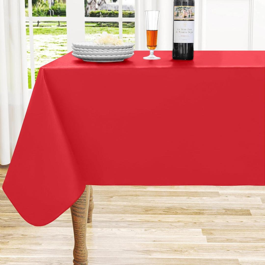 homing Rectangle Vinyl Tablecloth, Waterproof Spillproof Plastic Flannel Backed Table Cloth, Wipe Clean Table Cover for Dining, Christmas, Parties and Holiday (Red, 60" x 84")