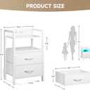 Lazzanto Night Stand Bedside Table Bedroom - White Nightstand with Charging Station & LED Light Strip, Morden Bed Side End Table with Storage Shelf & 2 Fabric Drawers, U-S-B Ports & AC Outlets