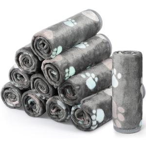 Tegeme 12 Pieces Pet Blanket Soft Fleece Dog Fluffy Doggie Warm Felt Throw Spring Cute Paw Print Puppy Kitten Sleep Mat Bed Covers for Cat(23 x 16 Inch,Dark Gray)