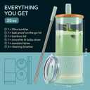 Pandaloo Glass Cups With Lids and Straws -20 Fl Oz- Perfect Size Iced Coffee Cup - Smoothie Cup With Bamboo Lid and On the go Lid (Sweet Sage, 1 Count (Pack of 1)