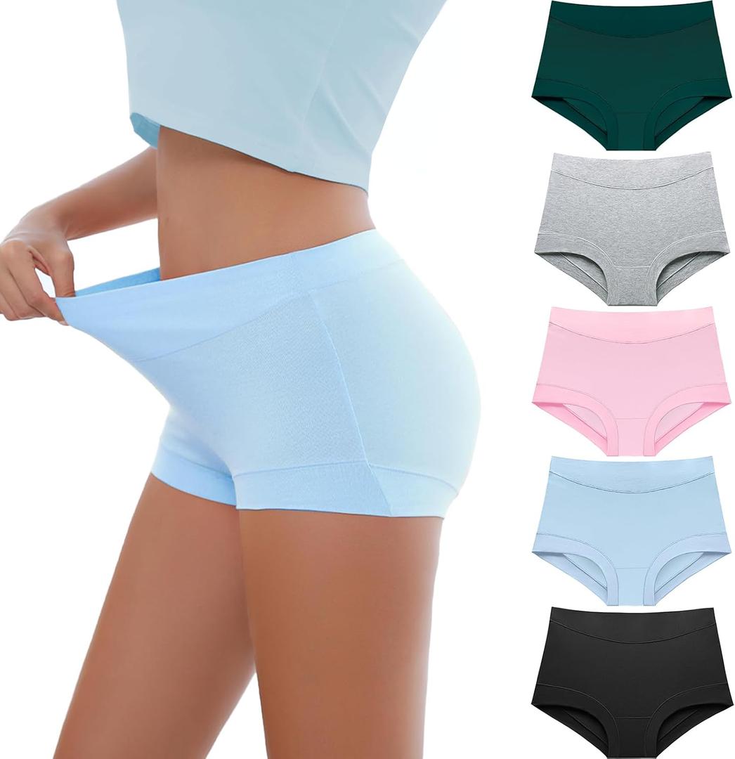 Migbean Boy Shorts Underwear for Women - Boxers for Women, Women's Cotton Underwear Boyshorts (M, Blue-5pack)