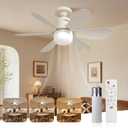 Socket Fan Light with Remote - 20'' Modern Small Ceiling Fans with Lights, 2200 Lumens Dimmable Led Bulb, 3 Colors 3000K-6500K, Easy Install Screw in E26 Base for Bedroom Living Room Kitchen Garage