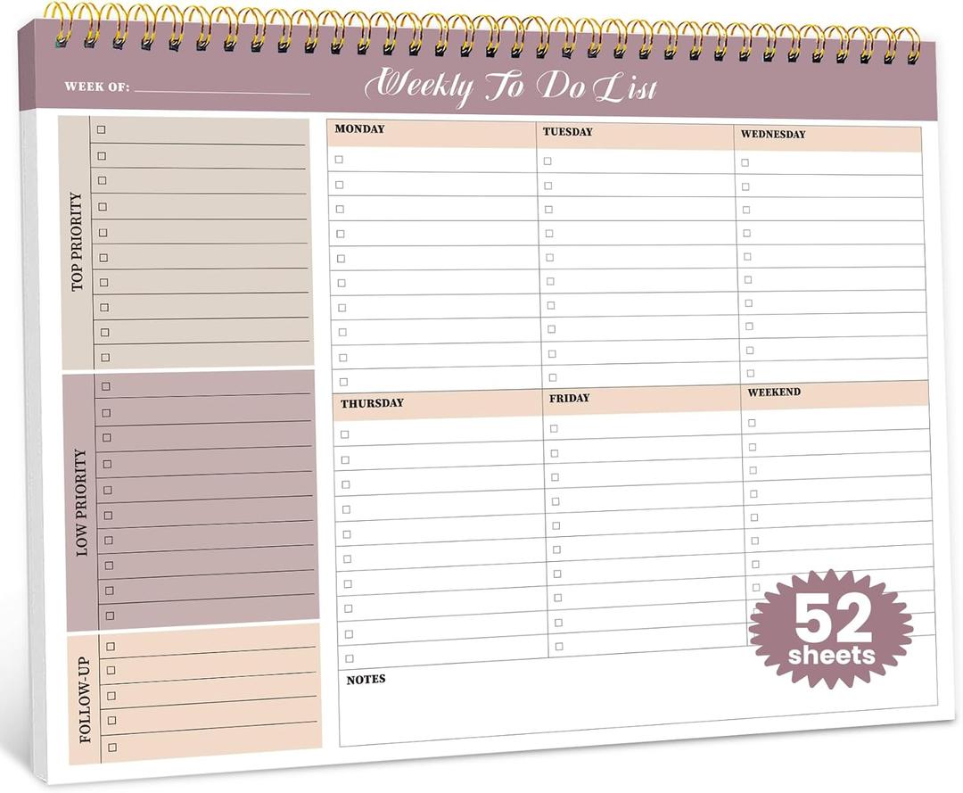 Weekly To Do List Notepad with 52 Undated Sheets8.5"11"- Undated Weekly Planner Notepad for Office Desk Accessories and Supplies - Midnight Lilac