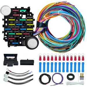 Universal 21 Circuit Wiring Harness Kit, Extra Long Wire Standard Color 17 Fuses Compatible with GM Chevy Mopar Hotrods Ratrods Chrysler Ford