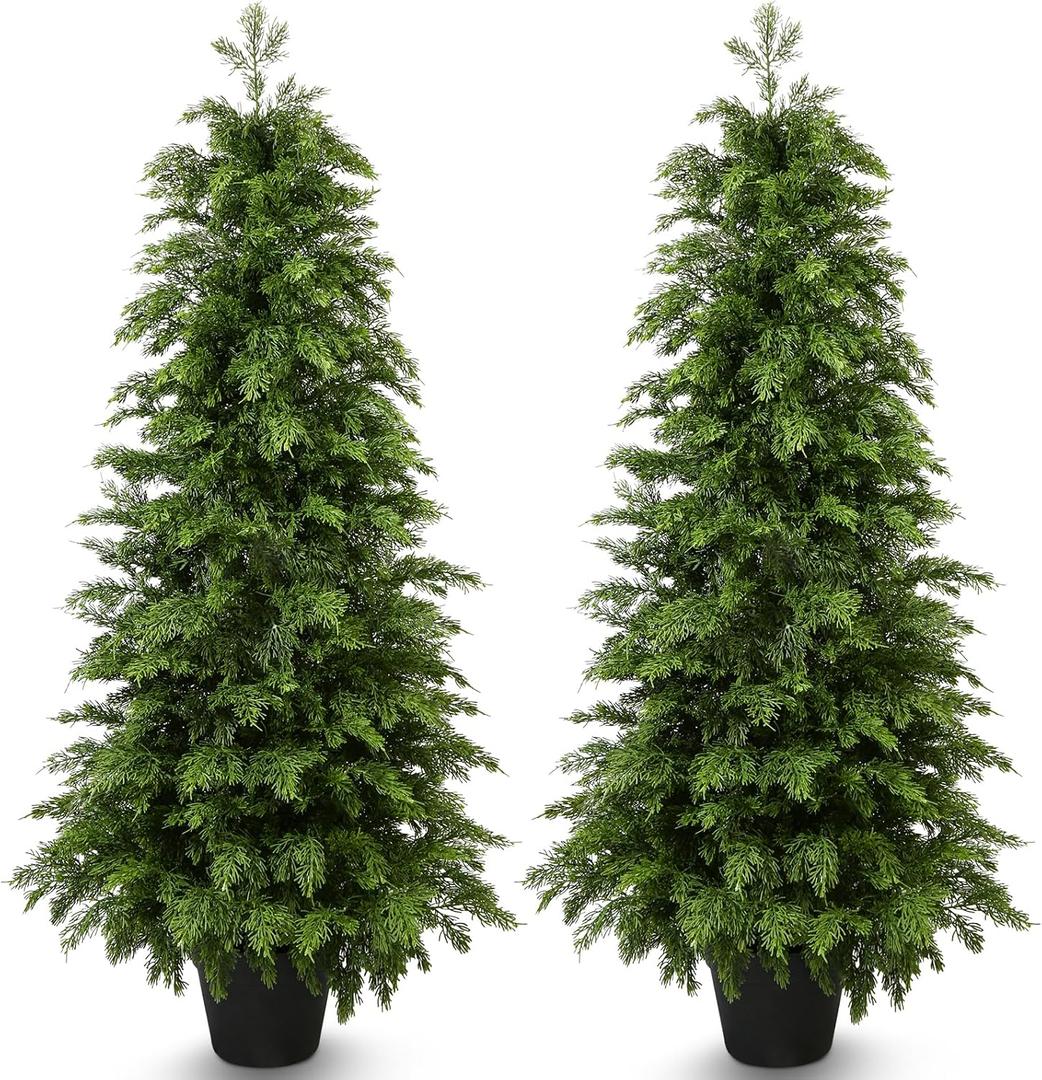 4FT Artificial Cedar Topiary Trees,2 Pack UV Resistant Faux Pine Tree