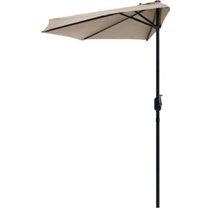 9FT Half Patio Umbrella, Outdoor Wall Umbrella with Easy Hand Crank, 5 Sturdy Ribs, UV Protection for Pool Garden Balcony Deck (Beige)