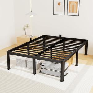 14 Inch King Size Platform Bed Frame with Under-Bed Storage Space, Heavy Duty Metal Bed Frame No Box Spring Needed, Sturdy Round Corner Bed Frame Strong Bearing Capacity, Easy Assembly, Noise Free