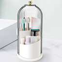 QIYVLOS Toothbrush Holders with Sliding Lid, Rotating 3 Slots Bathroom Organizer Countertop, Tooth Brush Toothpaste Holder Bathroom Counter Stand Sink Organizer Caddy for Vanity Makeup Brushes Holder (White+Transparent Black)