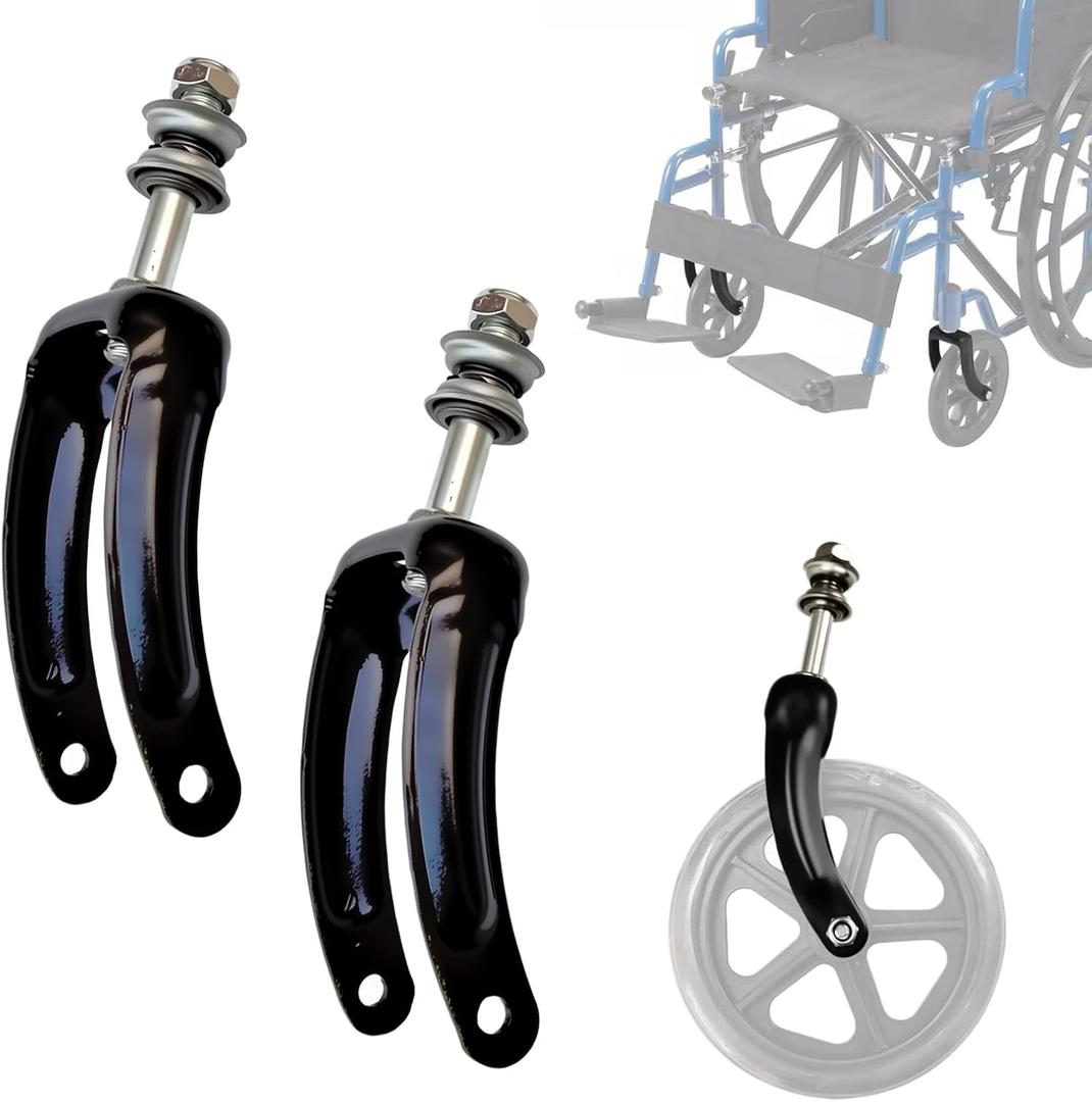 Wheelchair Front Wheel Fork Replacement Parts for 8" Wheel, Heavy Duty Steel Steel Replacement Bracket for Transport Chairs, 2 Pcs(Black)
