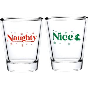 Futtumy 2 OZ Christmas Shot Glasses, Naughty & Nice for Adults Couples Man Women Wife Friends Bride Groom Mom Dad, Funny for Christmas Party Birthday (2 PCS)
