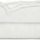 Longhui bedding 100% Cotton Ivory White Lightweight Cable Knit Throw Blanket for Couch Sofa Bed Home Dcor 50 x 60, Bonus Laundering Bag, Machine Washable