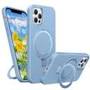 BENTIACC Soft Liquid Silicone Case for iPhone 12 Pro Max with Magnetic Invisible Stand, Military Grade Shockproof Protection, Anti-Scratch Microfiber Lining Covers for iPhone 12 Pro Max, Light Blue