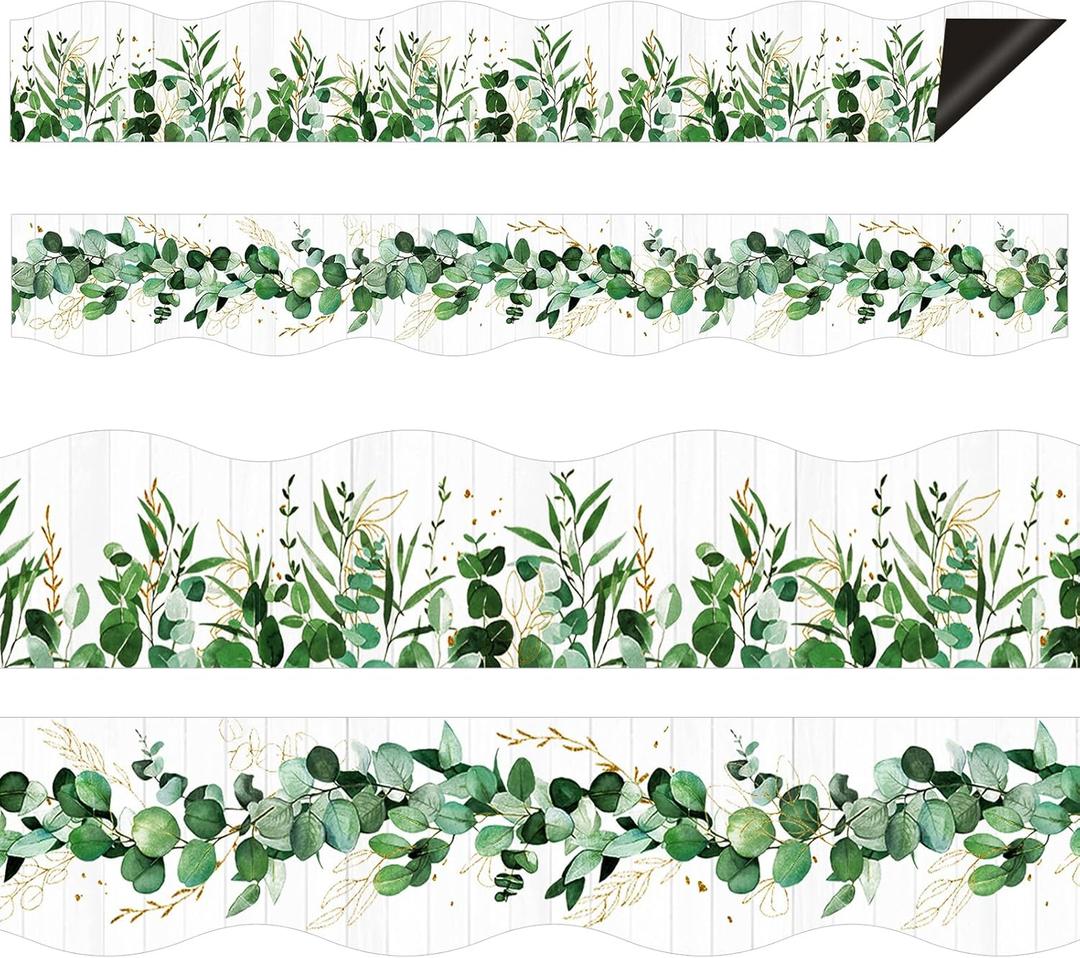 30PCS Magnetic Eucalyptus Bulletin Board Border Green Leaves Magnetic Border Strips for Classroom Whiteboard,Chalkboard Wall,Refrigerator Decor(Only Including Border)