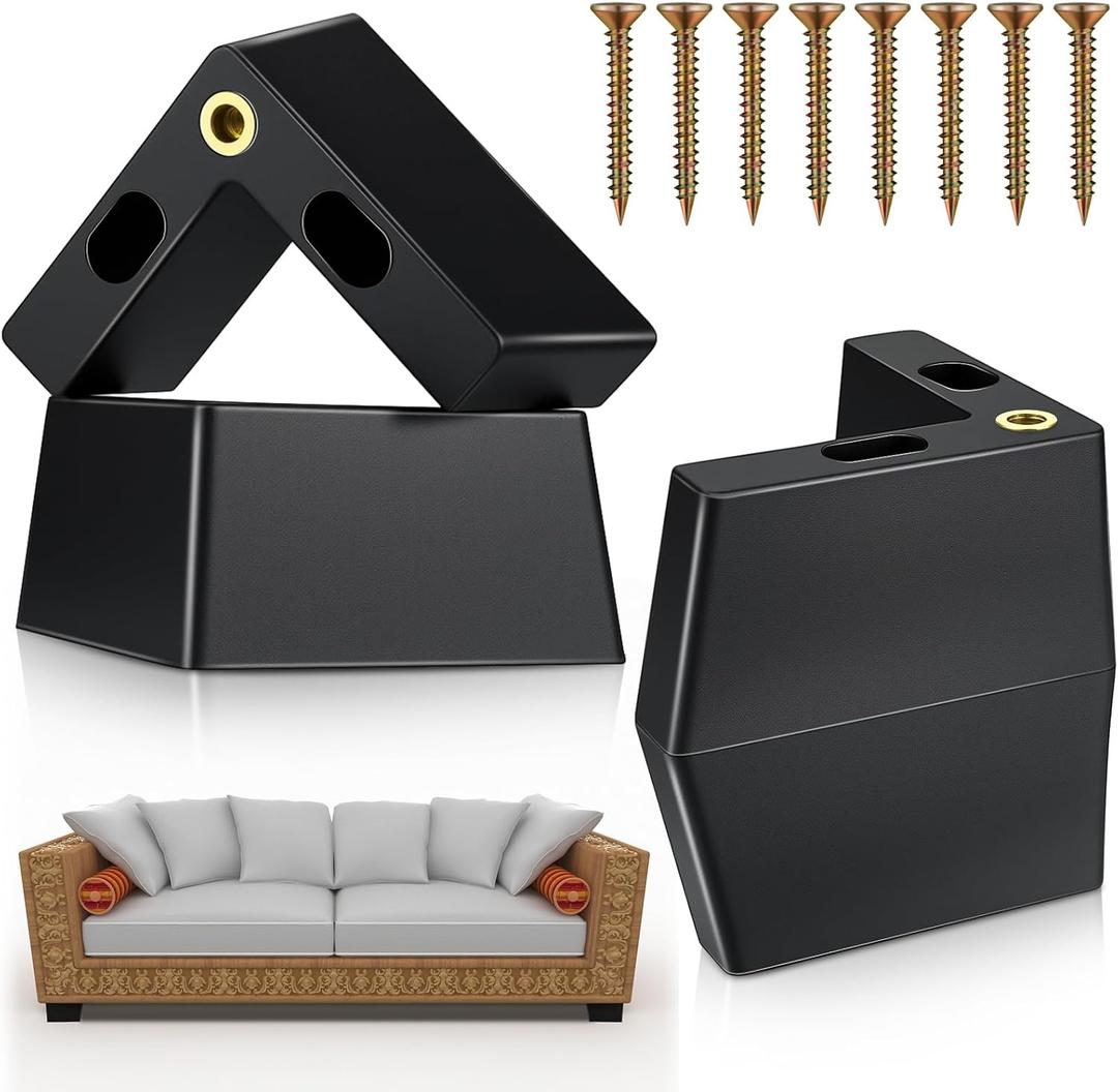 Leinuosen 4 Pcs 1.97 Inch Height Patio Furniture Riser l Shaped Outdoor Waterproof Plastic Sofa Legs Replacement Couch Feet with Screws for Outdoor Yard Sofa Couch Table Chairs Feet Support