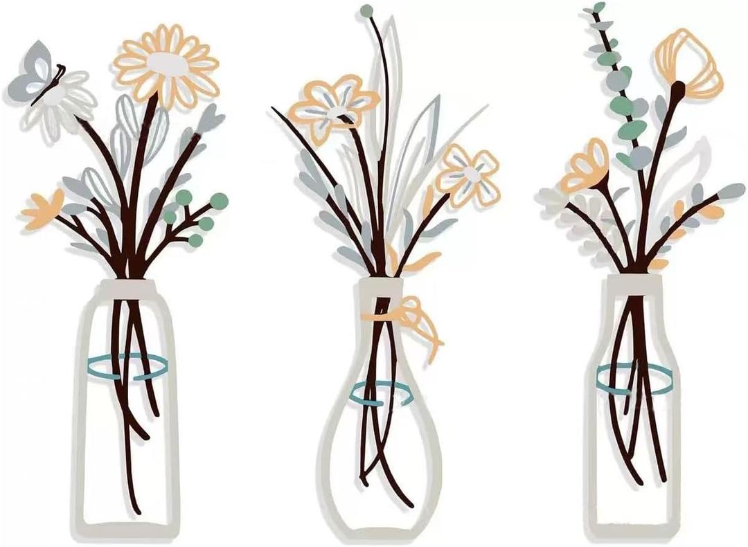 Metal Flowers Wall Arts Rustic Farmhouse Decor 3 Pieces Minimalist Flower Wall Decors for Living room Bathroom Bedroom Dining Room Housewarming Gifts for New Home